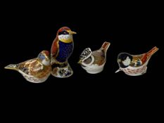 Four Royal Crown Derby paperweights, Bee-Eater, 9.5cm, Linnet, 6.25cm, Coal Tit, 4.