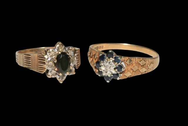 Two 9 carat gold gem set rings.