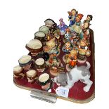 Tray lot with fourteen Hummel figures, nine Royal Doulton character jugs, Royal Doulton Monica,