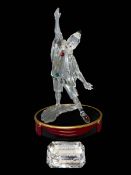 Swarovski Pierrot, 1999 edition, stand and label, figure 20cm, with box and papers.