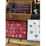 Collection of Police and Military cap badges, buttons, books, etc.