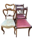 Four 19th Century mahogany side chairs, pair sabre leg and two shaped back,
