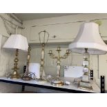 Collection of five table lamps including onyx, gold gilt, etc.