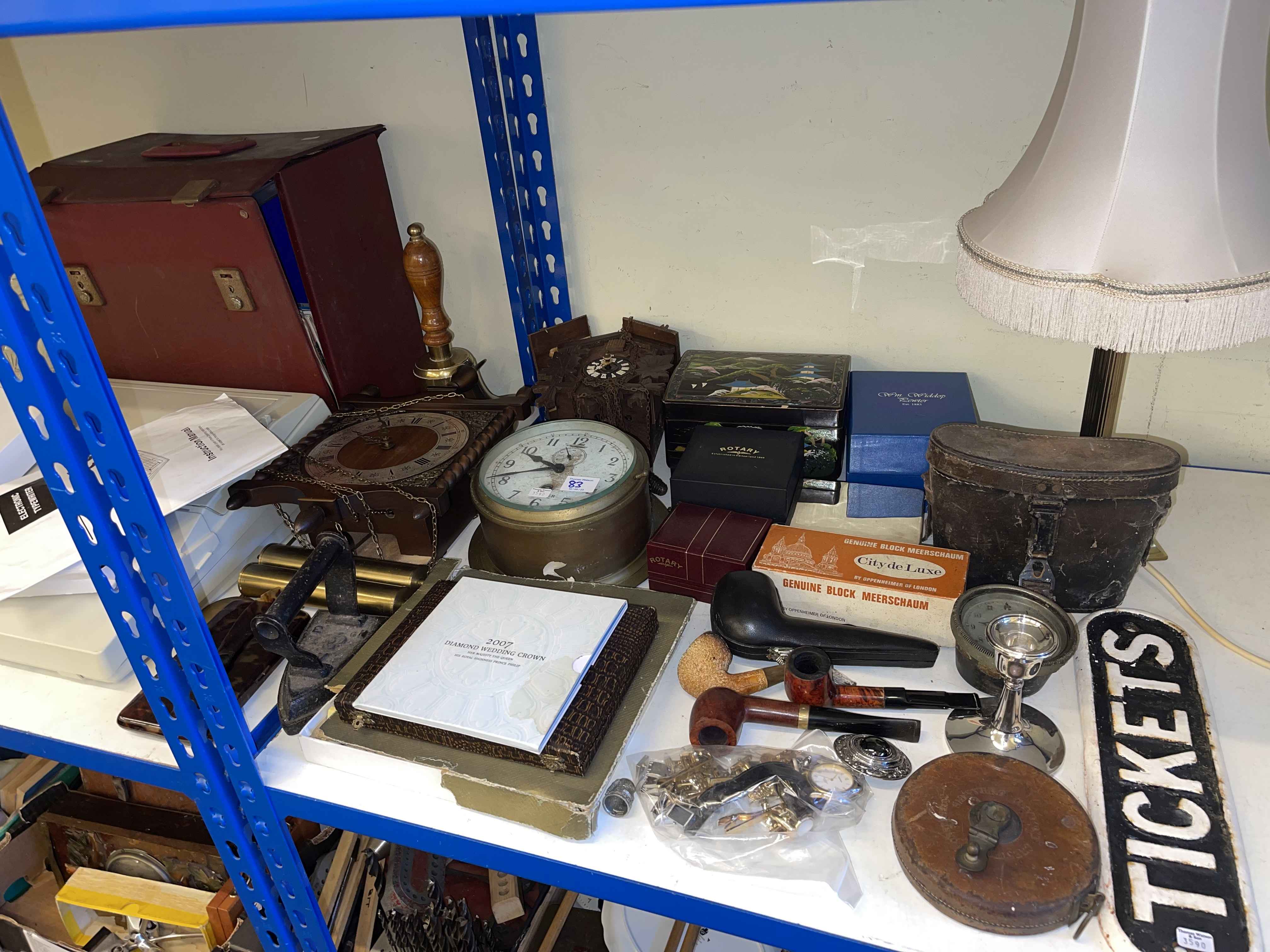 Assorted china and glassware, brass ships and other clocks, pipes, LP records, binoculars, - Image 2 of 5