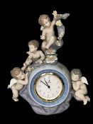 Lladro Angelic Time Flowers and Cherubs mantel clock, 5973, 29.5cm.