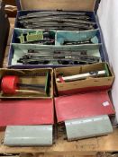 Collection of Hornby tin plate train carriages, track, accessories, etc.