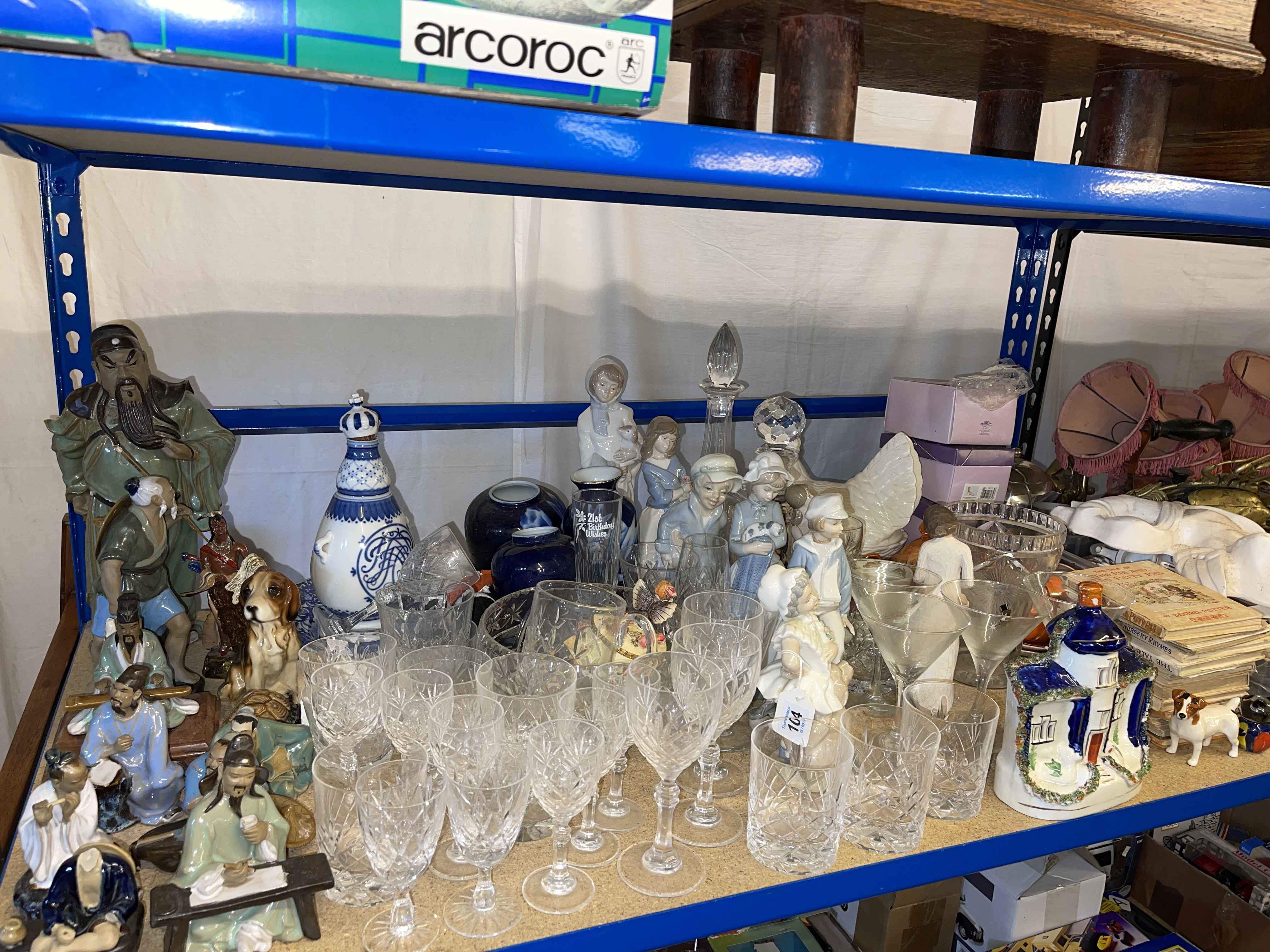 Collection of Oriental figurines, decanters, metalwares, Staffordshire flat back, mirrors, etc. - Image 2 of 2