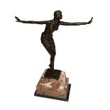Art Deco style bronze figure of a dancer on marble plinth, 49cm.