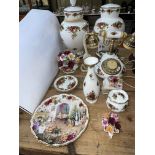 Collection of Royal Albert Old Country Roses including a pair of table lamps, telephone, etc.