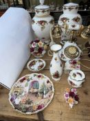 Collection of Royal Albert Old Country Roses including a pair of table lamps, telephone, etc.