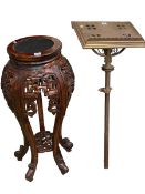 Ecclesiastical brass lectern and Oriental style carved plant stand (2).