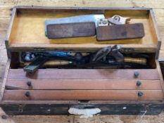 Joiners tool box and collection of tools including planes, chisels, etc.