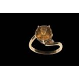 Honey quartz and diamond 9 carat gold ring, size P/Q, with certificate.