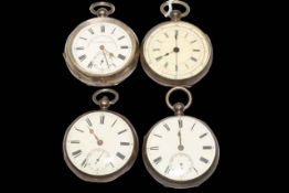 Four silver gents pocket watches.