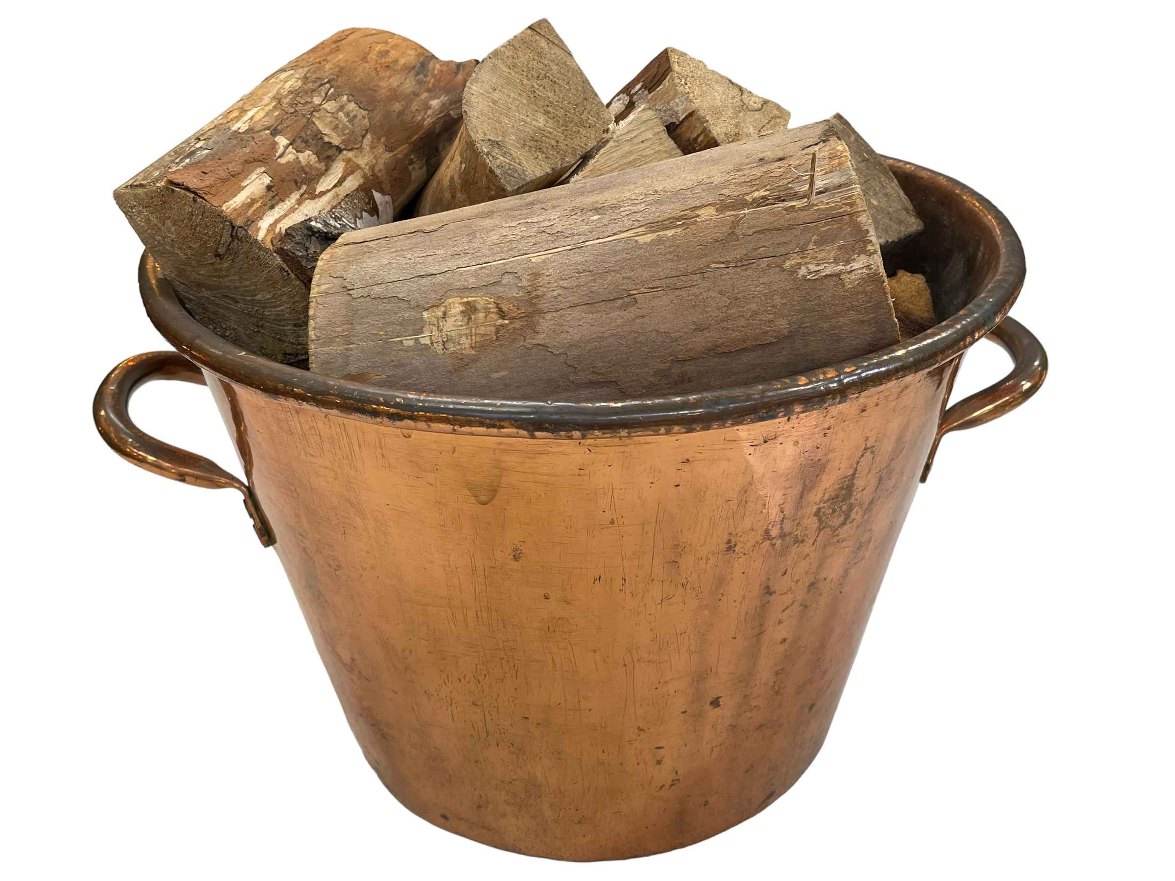 Ornate copper two handled log bucket, 31cm high.
