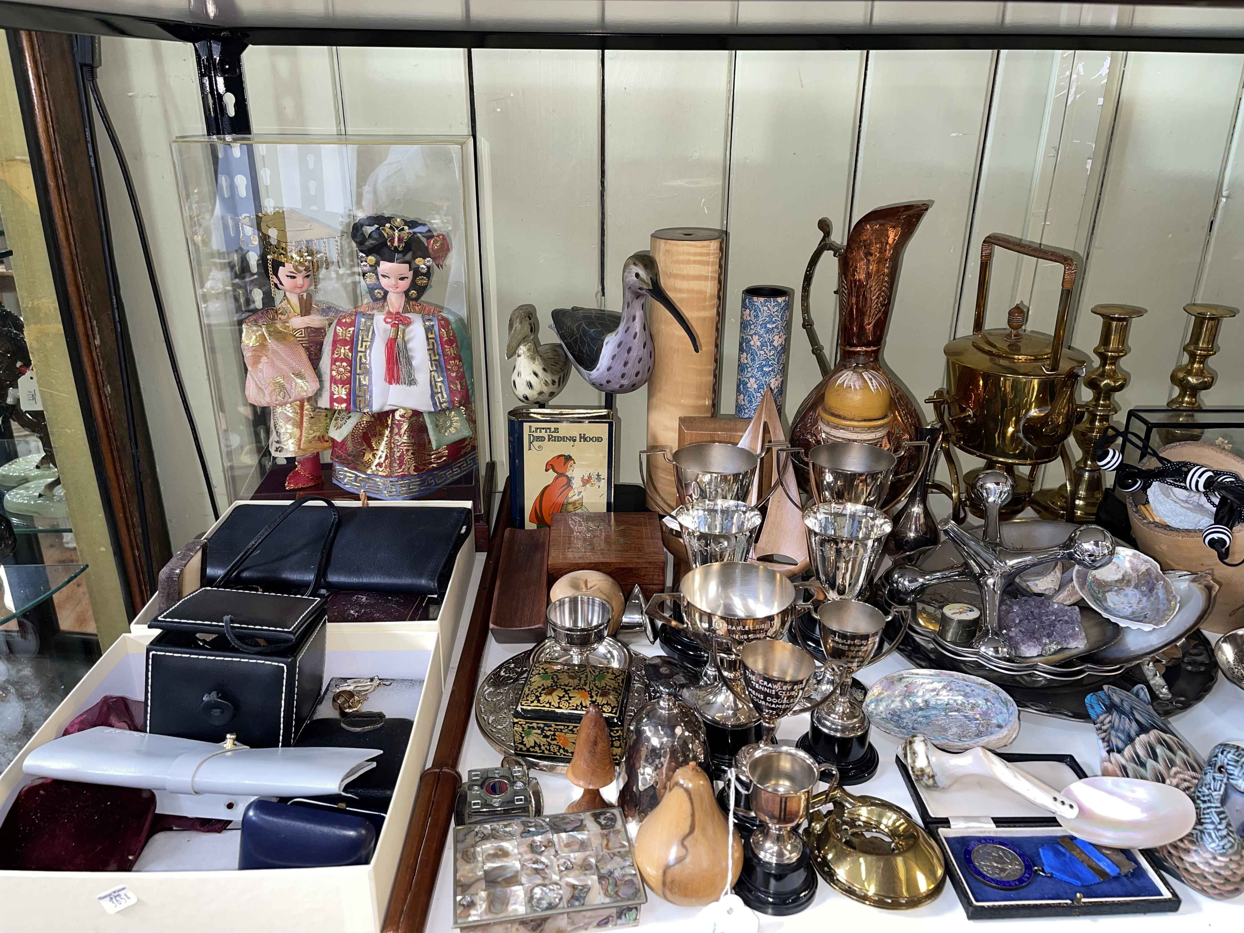 Collection of metalwares including brass stick stand, candle holders, kettles, cased cutlery, etc, - Image 2 of 3