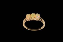 Opal three stone 9 carat gold ring, size P/Q, with certificate.