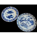 Two Chinese blue and white plates decorated with Lakes in Landscape, 24cm by 23cm diameter.