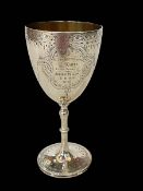 Victorian engraved silver goblet, London 1863.