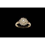 Pearl and diamond 9 carat gold ring, size Q/R.