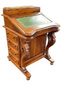 Victorian style hardwood Davenport with shaped front and eight side drawers, 83cm by 55cm by 54cm.