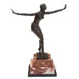 Art Deco style bronze figure of a dancer on marble plinth, 49cm.