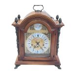 Mahogany cased bracket clock with silver gilt dial, 45cm high.