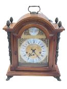 Mahogany cased bracket clock with silver gilt dial, 45cm high.