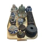 Chinese pottery including ginger jars, vase, Buddha, bowl, cup and saucer,