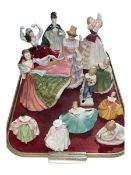 Five large Royal Doulton ladies including Sharon and Premiere and seven smaller figures including