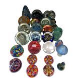 Collection of glass paperweights including Millefiori.