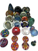 Collection of glass paperweights including Millefiori.