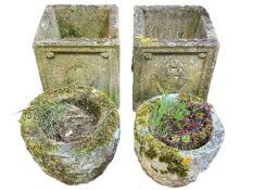 Pair weathered square garden planters,