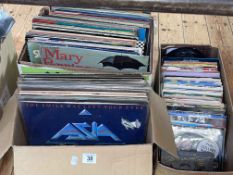 Three boxes of LP, 12inch and single records including some picture discs.