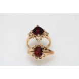 Two gents garnet 9 carat gold rings.