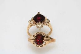 Two gents garnet 9 carat gold rings.