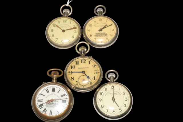 Five 'Railway' pocket watches.