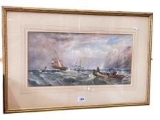 Edwin Hayes, Off the Northumberland Coast, watercolour, signed lower left, 24cm by 49cm,