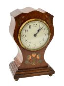 Inlaid mahogany Art Nouveau mantel clock, 21cm.