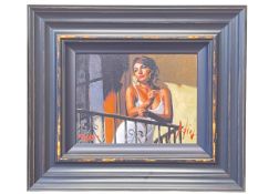 Fabian Perez, Saba at the Balcony VII - White, hand embellished canvas on board, signed and dated,