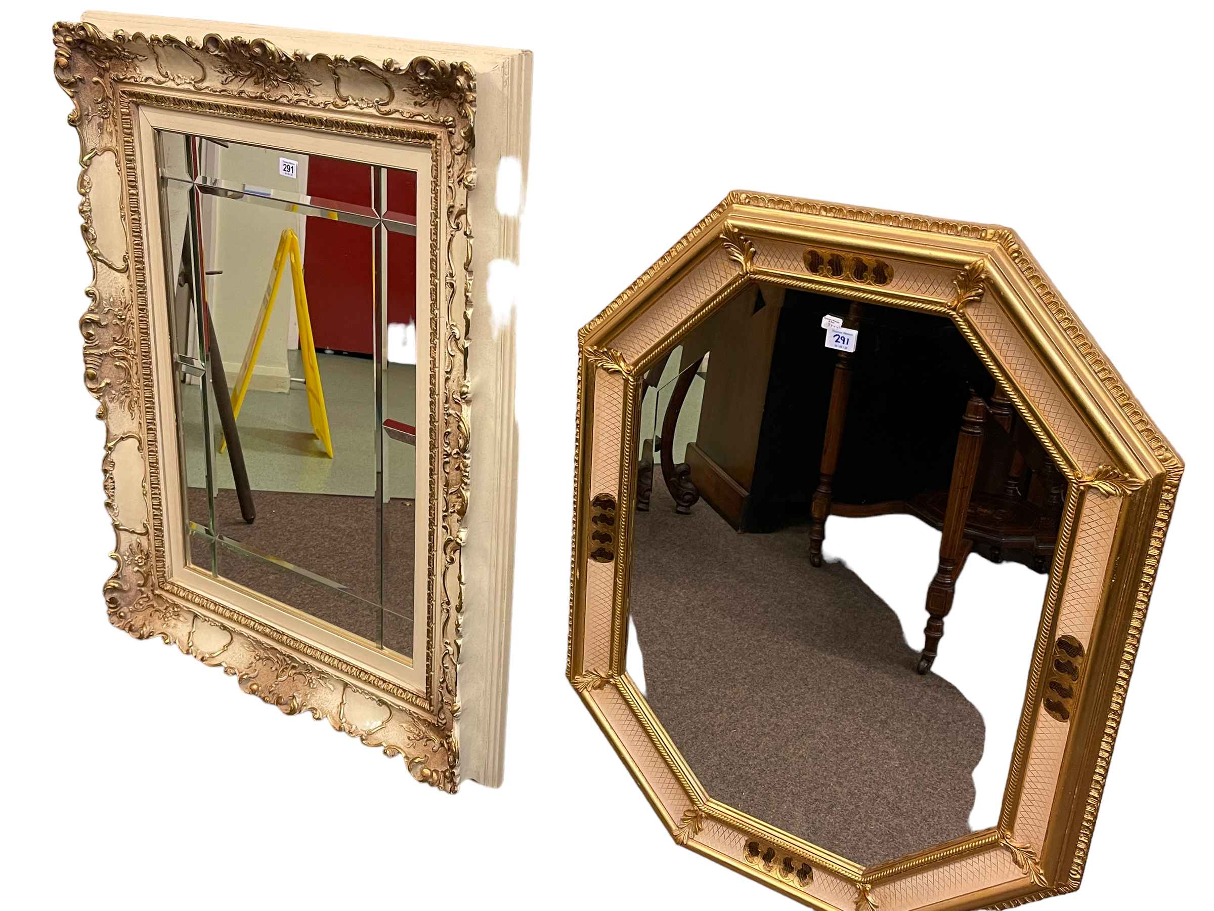 Rectangular marginal wall mirror and octagonal bevelled wall mirror (2).