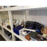 Collection of cameras, costume jewellery, cased cutlery, part teawares, glass,