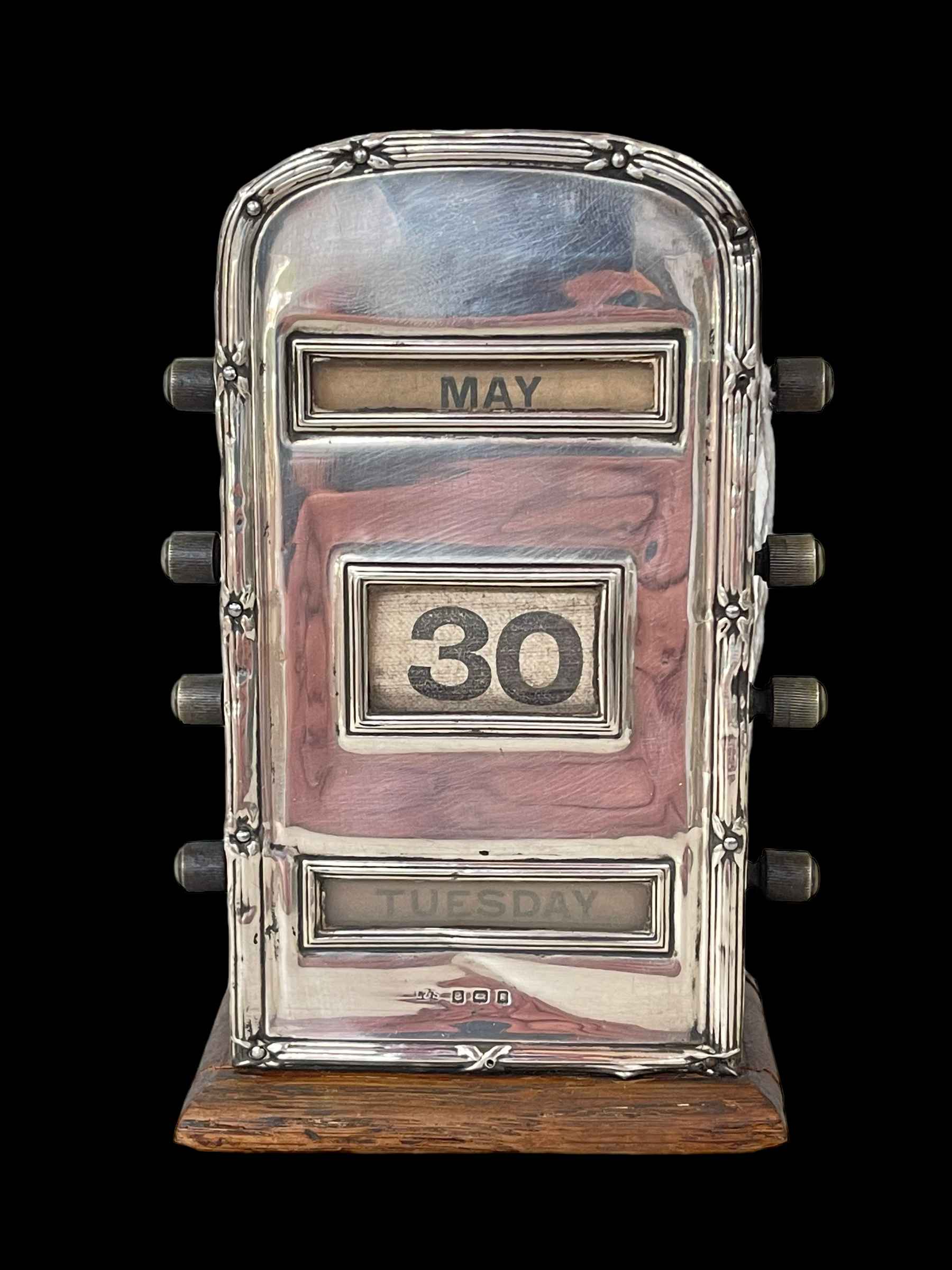 Edwardian silver desk calendar, Birmingham 1906.