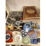 Wedgwood Jasper teapot and dishes, Double Gun Journal Volumes, china, jewellery boxes, etc.