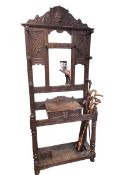 Victorian carved oak mirror back hallstand, 219cm by 90cm by 36cm.