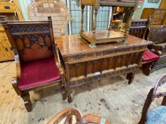 Carved mahogany ecclesiastical altar table, 87.