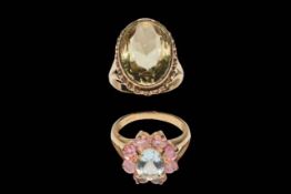 Two 9 carat gold gem set rings.