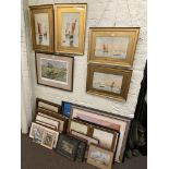 Large collection of various paintings and prints including two pairs of Venetian watercolours,