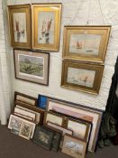 Large collection of various paintings and prints including two pairs of Venetian watercolours,