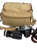 Carry case including Canon AE-1 camera, Miranda lenses, etc.